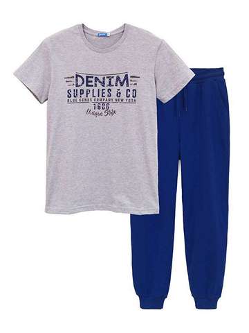 Комплект  футболка-брюки  мужской серый_темно-синий  451