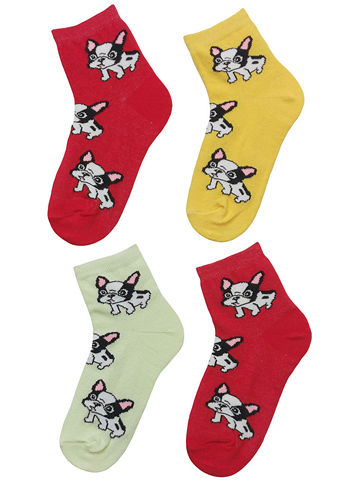 JK101 Комплект детских носков 4 пары Бульдожки-красный_зеленый_желтый