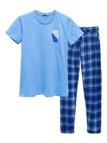 Комплект футболка, брюки  мужской голубой_темно-синий  453