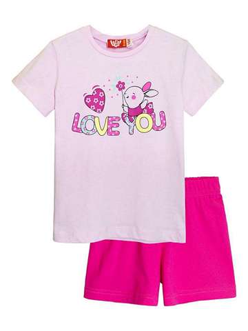 Комплект (футболка-шорты) для девочки светло-лиловый_темно-розовый 91106