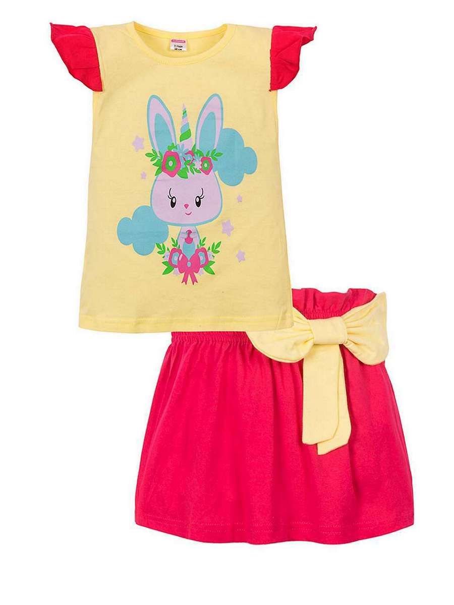 Комплект (футболка, юбка) для  девочки Светло-желтый SM349