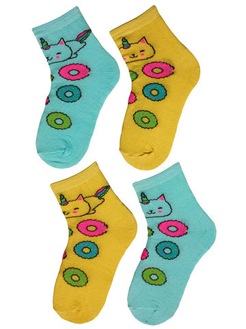 JKCNG10 Комплект носков для девочек 4 пары Пончики-голубой_желтый