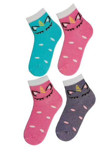 JKCNG10 Комплект носков для девочек 4 пары Единорожки-бирюза_розовый_сиреневый