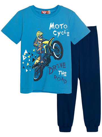 92132 Комплект для мальчика (футболка-брюки) голубой_темно-синий
