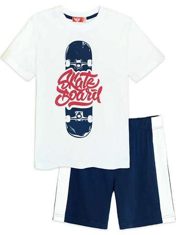 Комплект (футболка-шорты) для мальчика белый_темно-джинс 4256