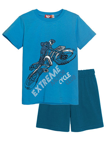 92129 Комплект для мальчика (футболка-шорты) голубой_темно-бирюзовый