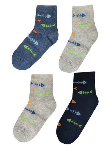 JKMNG06 Комплект носков для мальчиков 4 пары Рыбки-серый_синий_голубой
