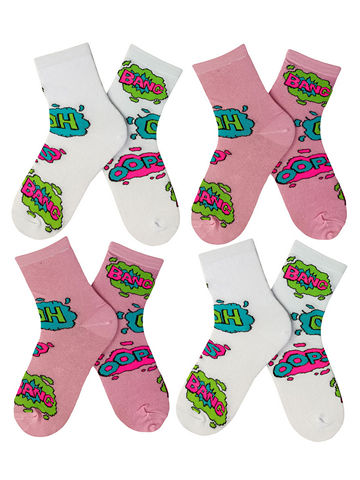 JKCNG09 Комплект носков для девочек 4 пары BOOM-белый_розовый