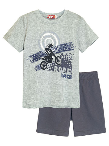 92127 Комплект для мальчика (футболка-шорты) серый-меланж_темно-серый