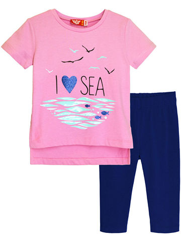 4166 Комплект (футболка-бриджи) для девочки светло-розовый_темно-синий