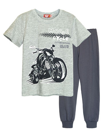 92134 Комплект для мальчика (футболка-брюки) серый-меланж_темно-серый