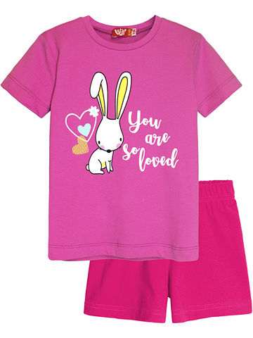 91146 Комплект для девочки (футболка-шорты) розовый_фуксия