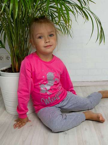 91127 Пижама для девочки розовый_серый-меланж