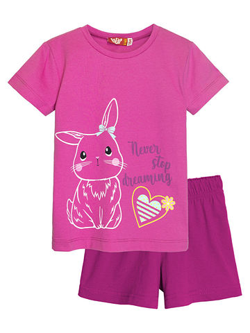 91144 Комплект для девочки (футболка-шорты) розовый_сливовый