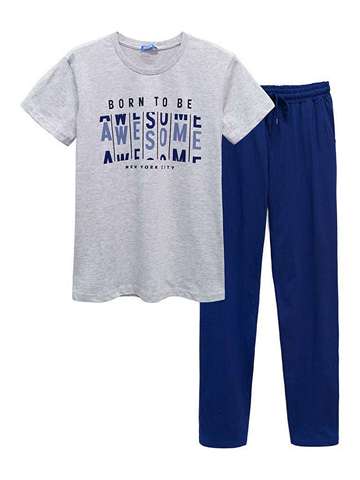 Комплект футболка, брюки  мужской серый-меланж_темно-синий  452