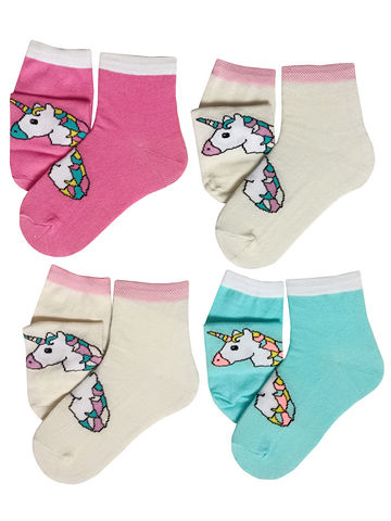 JKCNG10 Комплект носков для девочек 4 пары единорог-бирюза_молочный_розовые