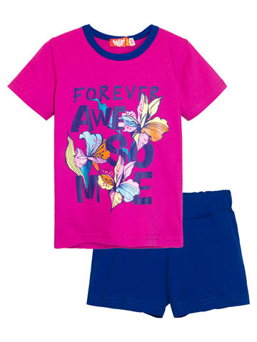 4172 Комплект (футболка-шорты) для девочки фуксия_темно-синий