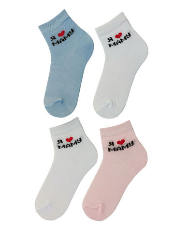 JKCNG10 Комплект носков для девочек 4 пары Люблю-маму-белый_-голубой_светло--розовый