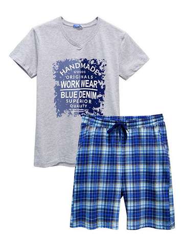 Комплект футболка, шорты  мужской серый-меланж_темно-синий  454