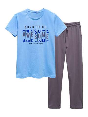 Комплект футболка, брюки  мужской голубой_темно-серый  452