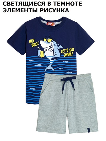 4266 Комплект (футболка-шорты) для мальчика темно-синий_серый-меланж