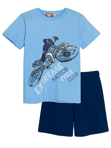 92129 Комплект для мальчика (футболка-шорты) светло-голубой_темно-синий