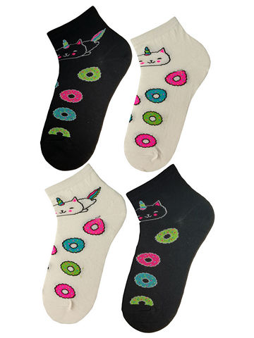 JKCNG09 Комплект носков для девочек 4 пары Пончики-молочный_черный
