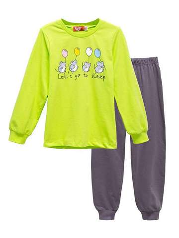 Пижама для детская зеленое яблоко_темно-серый  9190   