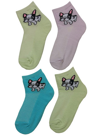JKCNG10 Комплект носков для девочек 4 пары Бульдожки-светло-салат_бирюза_светло-сирень