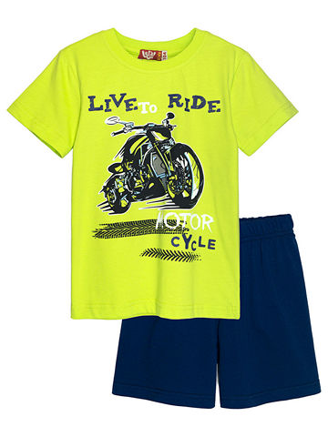 92130 Комплект для мальчика (футболка-шорты) салатовый_темно-синий