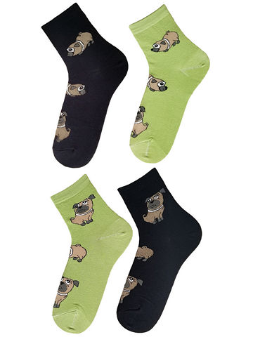 JKMNG07 Комплект носков для мальчиков 4 пары Мопсы-оливковый_синий